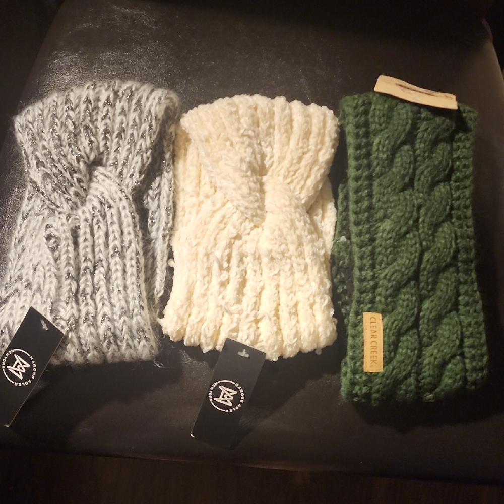 Cozy Knit Headbands Trio - Black, Cream, and Green